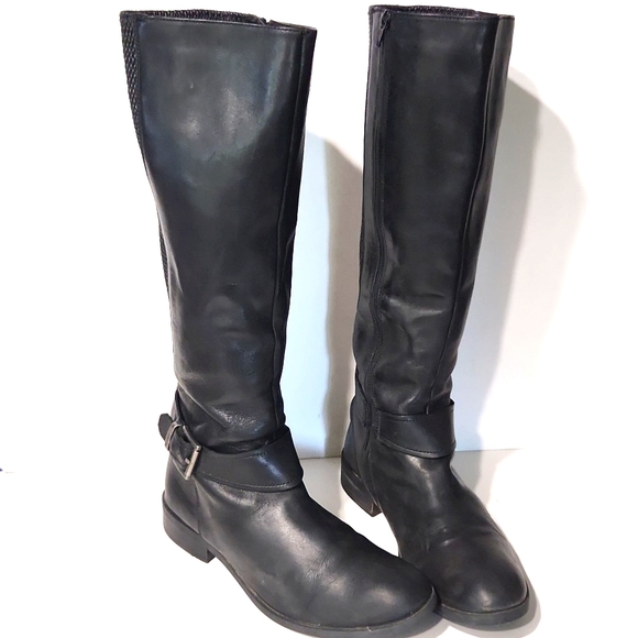 Clarks Pita Dakota Black Leather Riding Moto Buckle Zip Tall Boots Size 9.5 - Picture 3 of 13